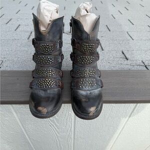 Studded Black Leather Ankle Boots